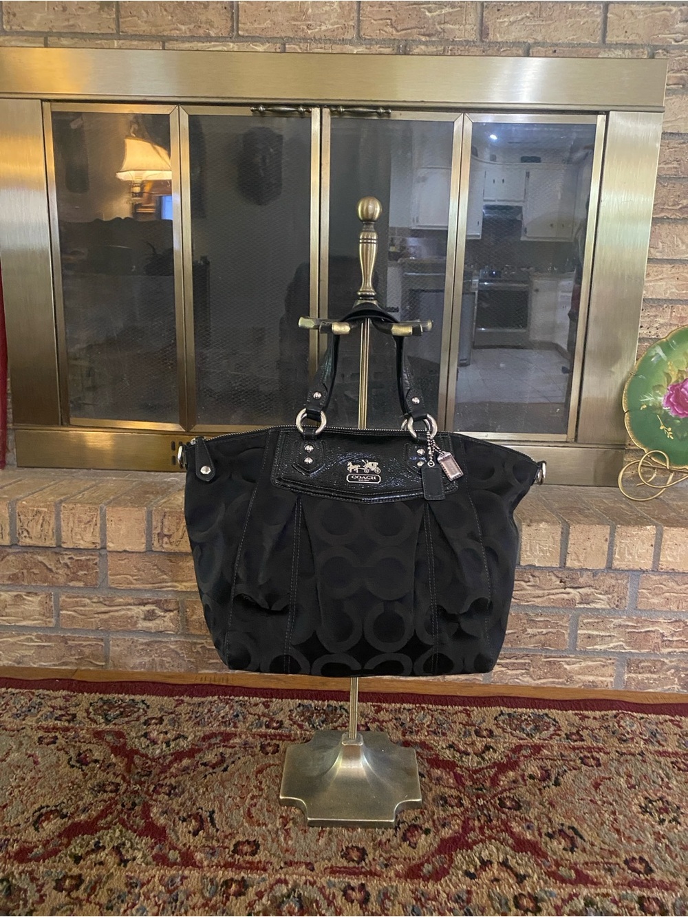 Coach Black Signature Jacquard Tote with Leather Accents -Y2K- non-smoker